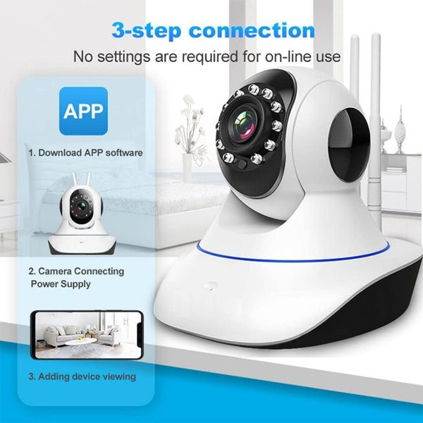 Upgraded V380 Pro HD Smart WiFi Wireless Double Antenna IP CCTV Security Camera with 2 Way Audio, Night Vision (White)
