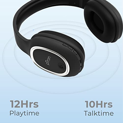 pTron Studio Over Ear Bluetooth 5.0 Wireless Headphones with Mic, Hi-Fi Sound with Deep Bass, 12Hrs Playback, Ergonomic & Lightweight Wireless Headset, Soft Cushions Earpads, Aux Port - (Black)