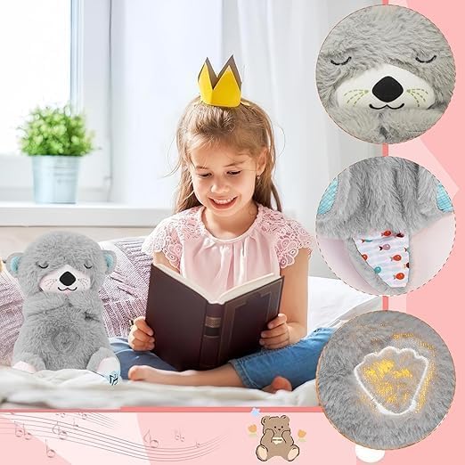 Baby Sound Light Bear Soothe Breathing, Sensory Details Music Lights Rhythmic Breathing Motion Musical for Children to Relax and Sleep Baby Toy Plush Best Gift for Kids