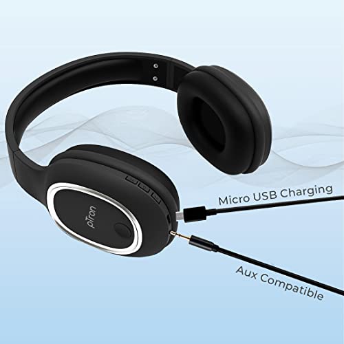 pTron Studio Over Ear Bluetooth 5.0 Wireless Headphones with Mic, Hi-Fi Sound with Deep Bass, 12Hrs Playback, Ergonomic & Lightweight Wireless Headset, Soft Cushions Earpads, Aux Port - (Black)