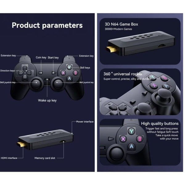 M33 3D Gaming Stick Video Game Console 4k high-Definition TV Output Built-in 30000+Games (64 gb)