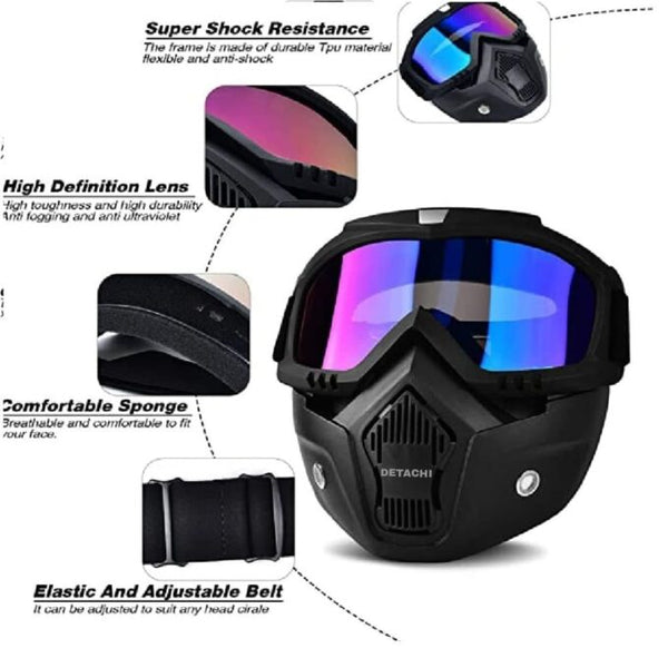 Bike Riding Goggle Mask Anti Scratch UV Protective Open Face & Eyewear Windproof Dirt Shield Adjustable Strap Soft Foam Padded Detachable for Cycling Bike Off Road Racing Riding Unisex