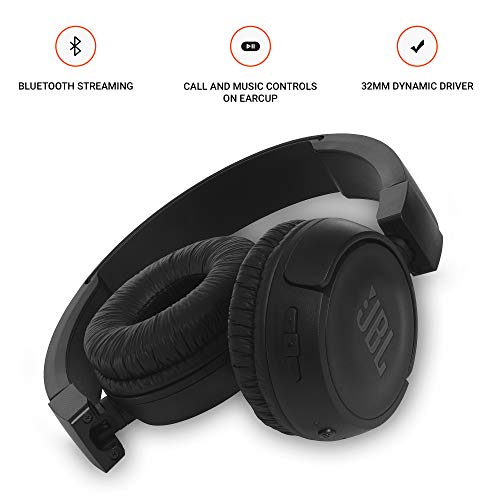 JBL T460BT by Harman, Wireless On Ear Headphones with Mic, Pure Bass, Portable, Lightweight & Flat Foldable, Voice Assistant Support for Mobiles (Black)