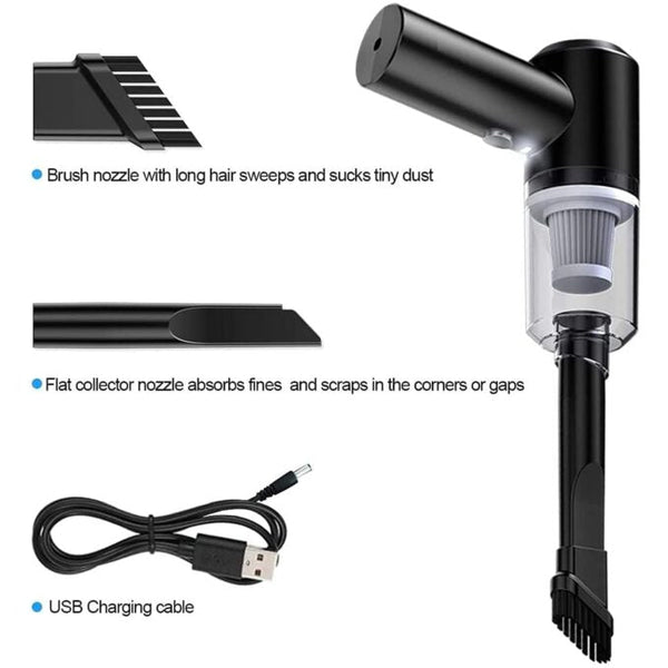 3 IN1 Portable Car Vacuum Cleaner with Blower, USB Rechargeable Wireless Handheld, Traveling, Camping, Reusable