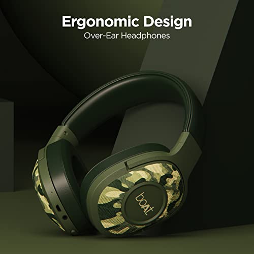 boAt Rockerz 550 Over Ear Bluetooth Headphones with Upto 20 Hours Playback, 50MM Drivers, Soft Padded Ear Cushions and Physical Noise Isolation(Army Green)