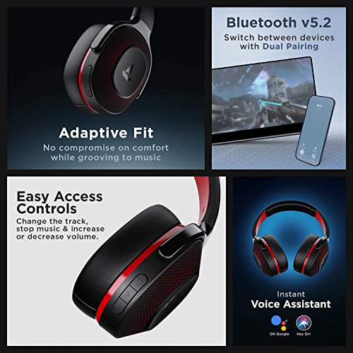 boAt Rockerz 425 Bluetooth Wireless Over Ear Headphones with boAt Signature Sound, Beast Mode(Upto 65ms Latency) for Gaming, ENx Tech, ASAP Charge, 25H Playtime, Bluetooth v5.2, with mic(Active Black)