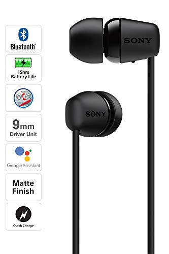 Sony WI-C200 Wireless Headphones with 15 Hrs Battery Life, Quick Charge, Magnetic Earbuds for Tangle Free Carrying, BT ver 5.0,Work from home, In-Ear Bluetooth Headset with mic for phone calls (Black)