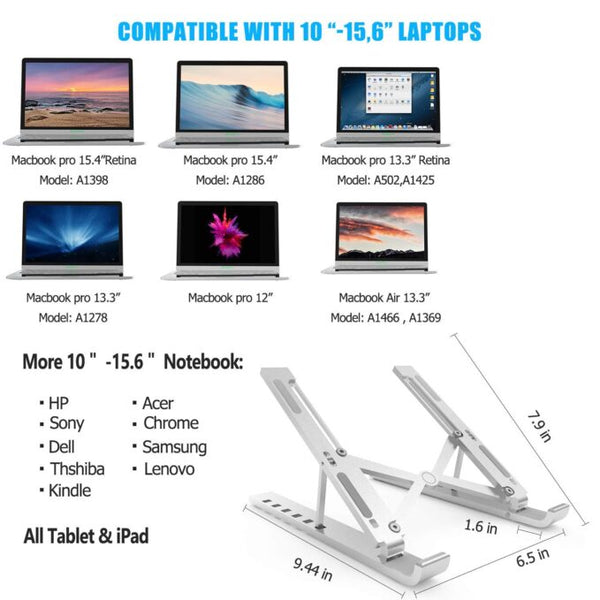Portable Laptop Stand, Aluminum Adjustable Eye-Level Ergonomic Height Compatible for MacBook Notebook Computer PC iPad Tablet, Ultra-Thin Light Weight Desktop Notebook Holder Riser I Silver- Pack Of 1 |