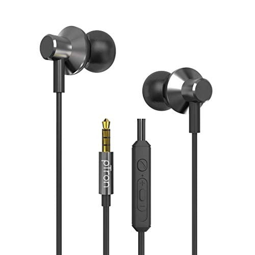 pTron Pride Lite HBE (High Bass Earphones) in-Ear Wired Headphones with in-line Mic, 10mm Powerful Driver for Stereo Audio, Noise Cancelling Headset with 1.2m Tangle-Free Cable & 3.5mm Aux (Grey)