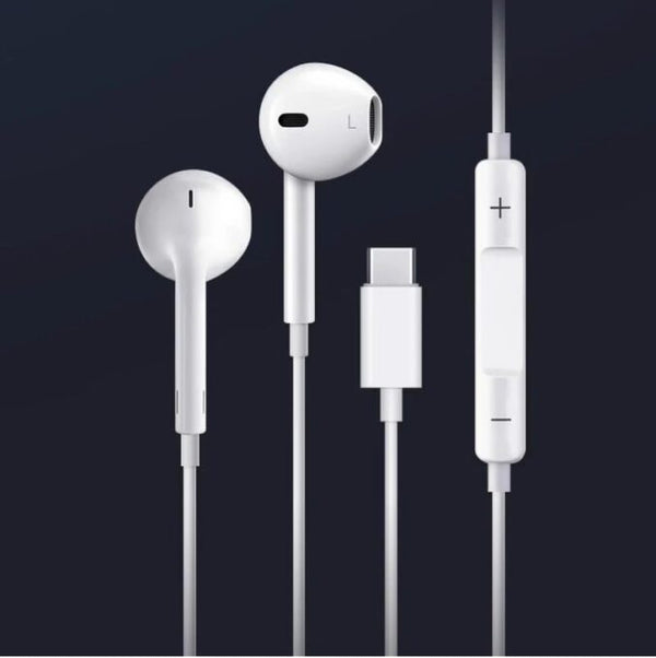 For iPhone 15 to 17 Series Type-C HandsFree Earphone Wired with Microphone & Noise Cancelling in-Ear Headset Earbuds for iPhone 15 / 16 / 17 - Plus/ Pro/ Pro Max Only- [White]