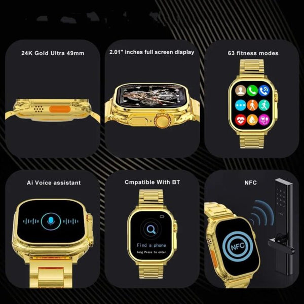 Ultimate Premium 24K Ultra Watch Gold Edition | Ultra HD Display | Bluetooth Calling | Wireless Charging | Unlimited Watch Faces | Multiple Sports Mode