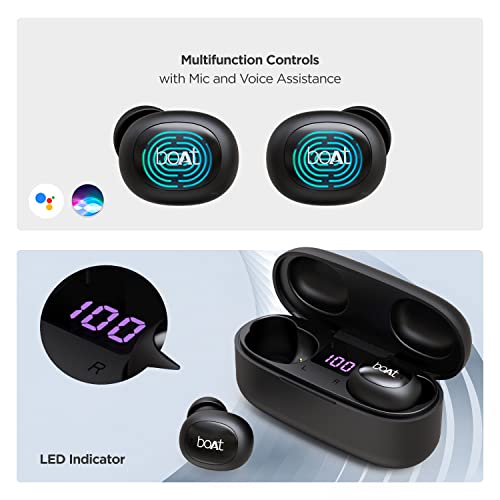 boAt Airdopes 121v2 True Wireless Earbuds with Upto 14 Hours Playback, Lightweight Earbuds, 8MM Drivers, LED Indicators and Multifunction Controls(Active Black)