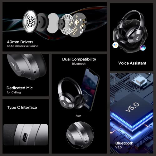 boAt NIRVANAA 751ANC Hybrid Active Noise Cancelling Bluetooth Wireless Over Ear Headphones With Mic, with Up to 65H Playtime,ASAP Charge, Ambient Sound Mode, Immersive Sound,Carry Pouch(Gunmetal Grey)