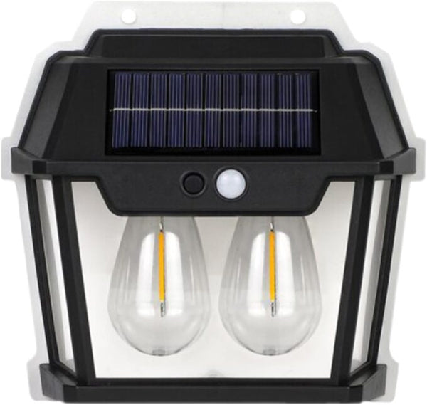 Outdoor Solar Interaction 2 LED Wall Lamp with Motion Sensor Wireless Auto Chargeable Dusk to Dawn Exterior Lamps for Front Porch and Garden (Warm Light,)