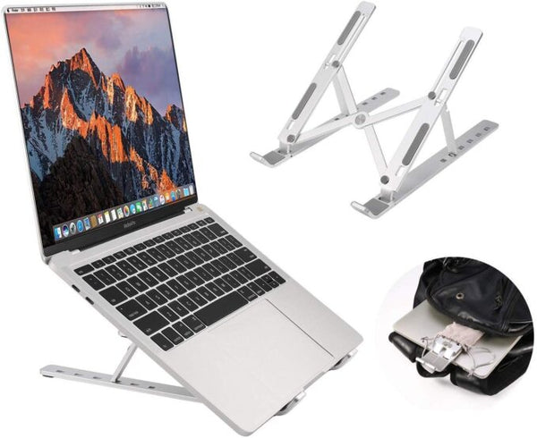 Portable Laptop Stand, Aluminum Adjustable Eye-Level Ergonomic Height Compatible for MacBook Notebook Computer PC iPad Tablet, Ultra-Thin Light Weight Desktop Notebook Holder Riser I Silver- Pack Of 1 |