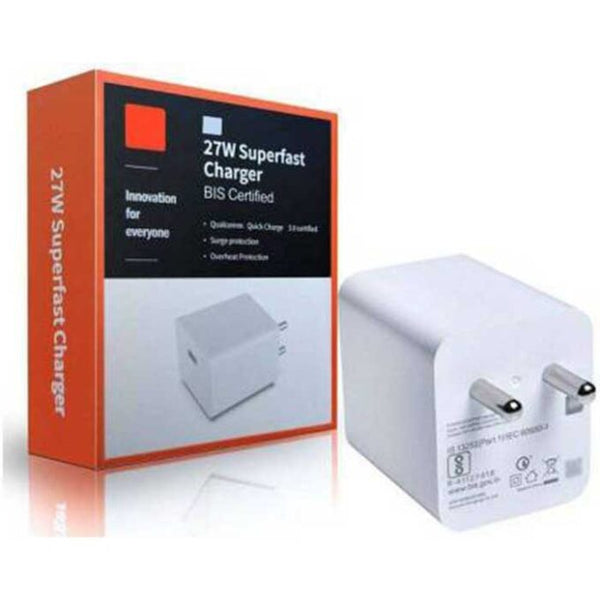 White Mi 27W SonicCharge Superfast charger With C Type Data Cable