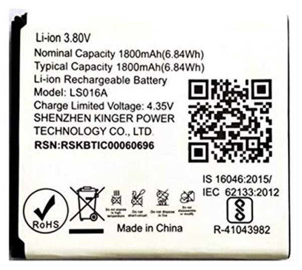 Original Compatible Battery For LYF Flame 7S / LS016A 1800mAh Genuine Mobile Battery
