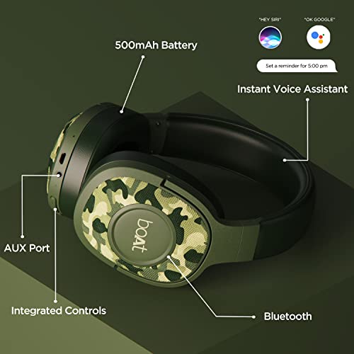 boAt Rockerz 550 Over Ear Bluetooth Headphones with Upto 20 Hours Playback, 50MM Drivers, Soft Padded Ear Cushions and Physical Noise Isolation(Army Green)
