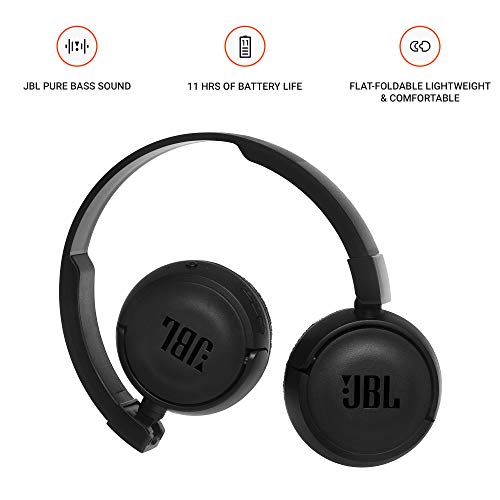 JBL T460BT by Harman, Wireless On Ear Headphones with Mic, Pure Bass, Portable, Lightweight & Flat Foldable, Voice Assistant Support for Mobiles (Black)
