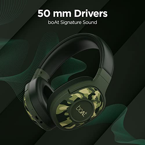 boAt Rockerz 550 Over Ear Bluetooth Headphones with Upto 20 Hours Playback, 50MM Drivers, Soft Padded Ear Cushions and Physical Noise Isolation(Army Green)