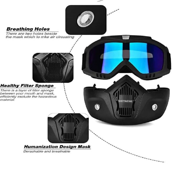 Bike Riding Goggle Mask Anti Scratch UV Protective Open Face & Eyewear Windproof Dirt Shield Adjustable Strap Soft Foam Padded Detachable for Cycling Bike Off Road Racing Riding Unisex