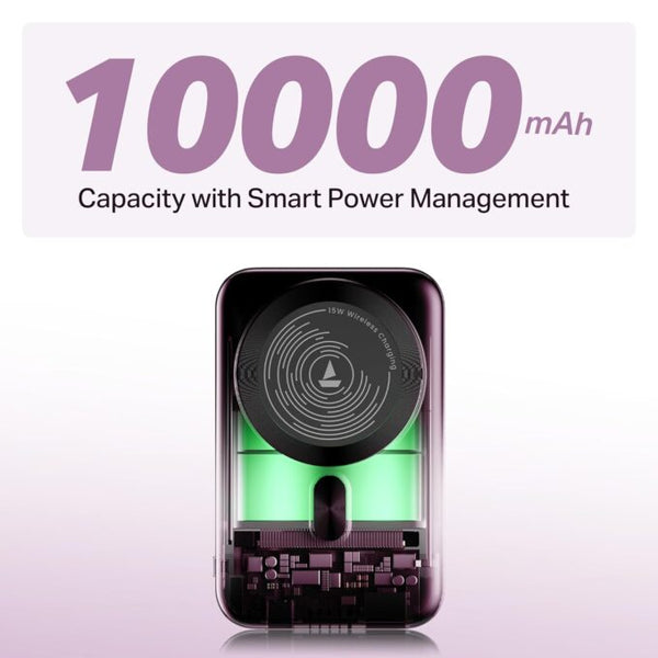Boat EnergyShroom PB331 (Magsafe) 10000mAh Magnetic Wireless Powerbank, 15W Wireless & 22.5W Wired Charging for (iPhone 16, 15, 14, 13 & 12, Android & Other Qi Enabled Devices) (Purple)