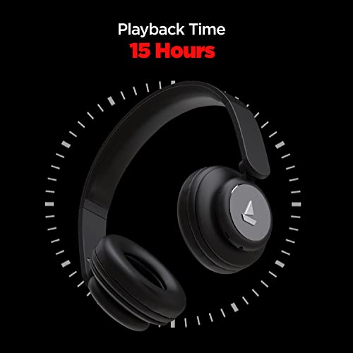 boAt Rockerz 450 On Ear Bluetooth Headphones with Upto 15 Hours Playback, 40MM Drivers, Padded Ear Cushions and Dual Modes(Luscious Black)