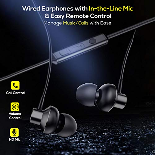pTron Pride Lite HBE (High Bass Earphones) in-Ear Wired Headphones with in-line Mic, 10mm Powerful Driver for Stereo Audio, Noise Cancelling Headset with 1.2m Tangle-Free Cable & 3.5mm Aux (Grey)