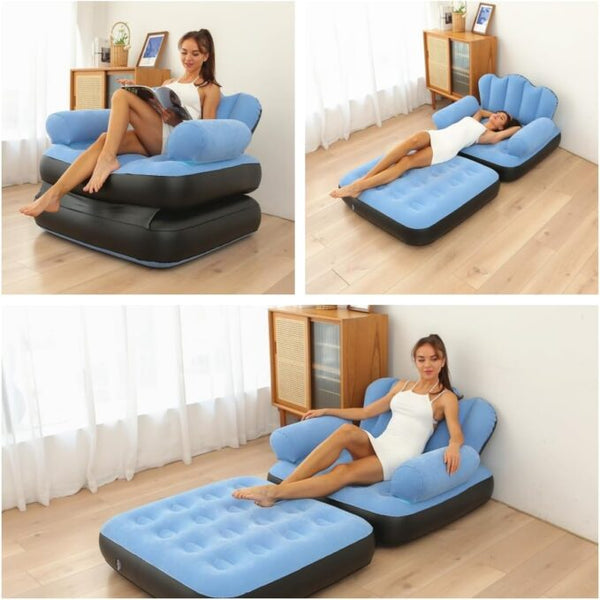 Inflatable Chair,Portable 5 In 1 Inflatable Double Layer Sofa, Unfolding Can Serve As a Bed, Carrying Capacity Of 200kg,Durable and Wear-resistant, Suitable for Indoor and Outdoor Cam