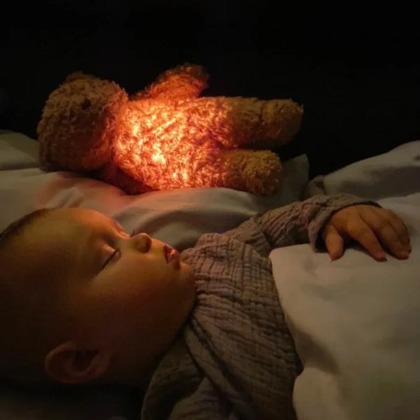 Baby Sound Light Bear Soothe Breathing, Sensory Details Music Lights Rhythmic Breathing Motion Musical for Children to Relax and Sleep Baby Toy Plush Best Gift for Kids