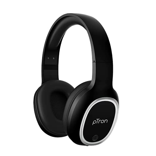 pTron Studio Over Ear Bluetooth 5.0 Wireless Headphones with Mic, Hi-Fi Sound with Deep Bass, 12Hrs Playback, Ergonomic & Lightweight Wireless Headset, Soft Cushions Earpads, Aux Port - (Black)