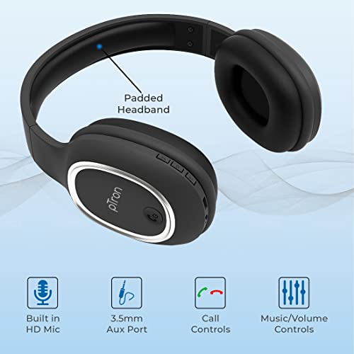 pTron Studio Over Ear Bluetooth 5.0 Wireless Headphones with Mic, Hi-Fi Sound with Deep Bass, 12Hrs Playback, Ergonomic & Lightweight Wireless Headset, Soft Cushions Earpads, Aux Port - (Black)