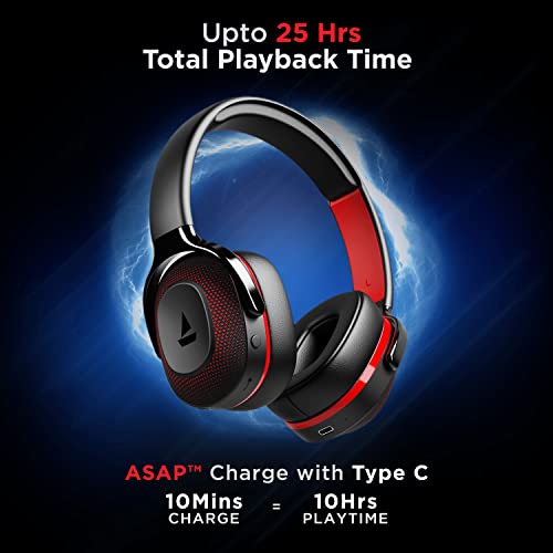 boAt Rockerz 425 Bluetooth Wireless Over Ear Headphones with boAt Signature Sound, Beast Mode(Upto 65ms Latency) for Gaming, ENx Tech, ASAP Charge, 25H Playtime, Bluetooth v5.2, with mic(Active Black)