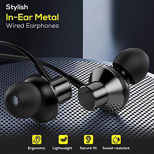 pTron Pride Lite HBE (High Bass Earphones) in-Ear Wired Headphones with in-line Mic, 10mm Powerful Driver for Stereo Audio, Noise Cancelling Headset with 1.2m Tangle-Free Cable & 3.5mm Aux (Grey)