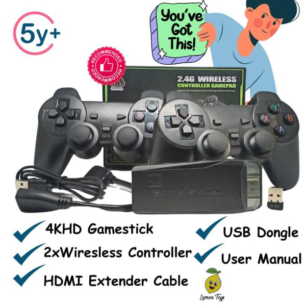2.4G Wireless Controller Gamepad,4k Ultra HD Game Stick-Supports Wireless Dual Play,3000+ Classic Games,35 Hrs Continuous Gameplay,Video Games for Kids-USB Rechargeable