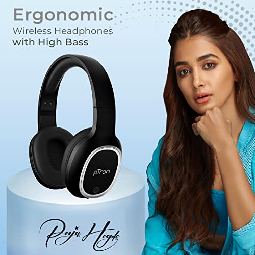 pTron Studio Over Ear Bluetooth 5.0 Wireless Headphones with Mic, Hi-Fi Sound with Deep Bass, 12Hrs Playback, Ergonomic & Lightweight Wireless Headset, Soft Cushions Earpads, Aux Port - (Black)