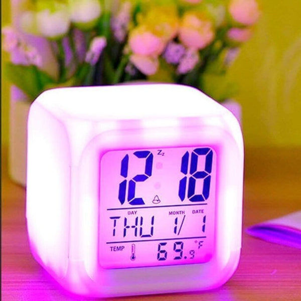 7 Colour Changing LED Digital Alarm Clock Table Watch with Date Time Temperature for Office Bedroom Multicolor