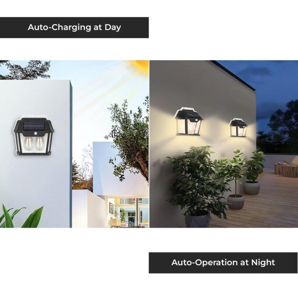 Outdoor Solar Interaction 2 LED Wall Lamp with Motion Sensor Wireless Auto Chargeable Dusk to Dawn Exterior Lamps for Front Porch and Garden (Warm Light,)