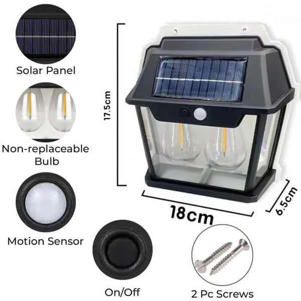 Outdoor Solar Interaction 2 LED Wall Lamp with Motion Sensor Wireless Auto Chargeable Dusk to Dawn Exterior Lamps for Front Porch and Garden (Warm Light,)