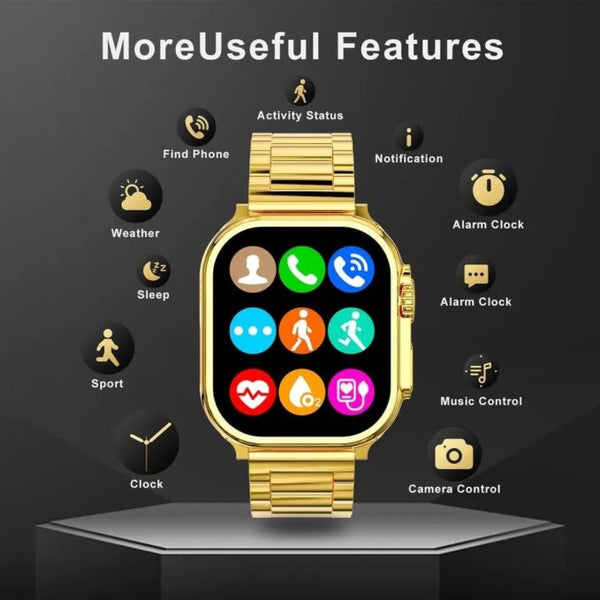 Ultimate Premium 24K Ultra Watch Gold Edition | Ultra HD Display | Bluetooth Calling | Wireless Charging | Unlimited Watch Faces | Multiple Sports Mode