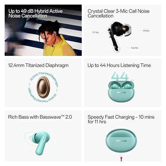 OnePlus Nord Buds 3 Pro Truly Wireless Bluetooth Earbuds with Upto 49dB Active Noise Cancellation,12.4mm Dynamic Drivers,10mins for 11Hrs Fast Charging