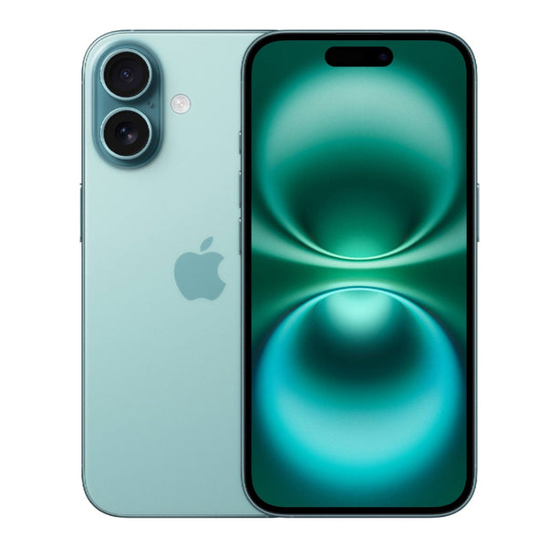 Apple iPhone 16 in Teal - front and back view