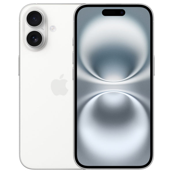 Apple iPhone 16 in White - front and back view