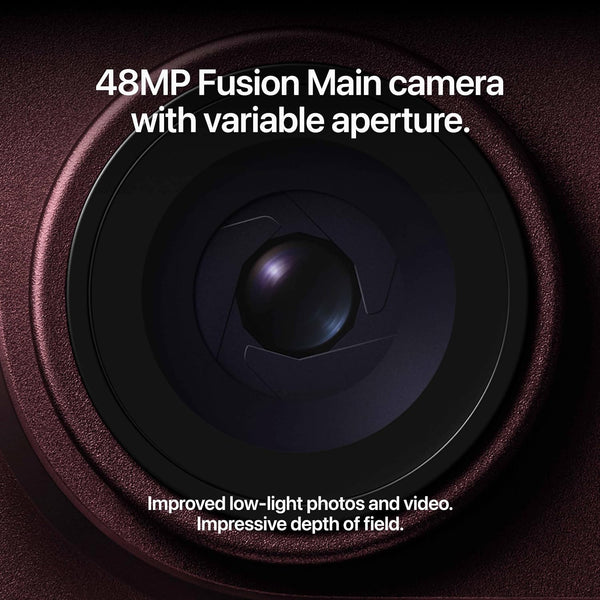 Apple iPhone 18 Pro Max 48MP Fusion main camera feature showcasing the advanced camera lens system with variable aperture designed for detailed photos and professional-quality imaging.