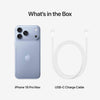 Apple iPhone 18 Pro Max light blue box contents showing the smartphone together with the included USB-C charging cable and standard in-box accessories.