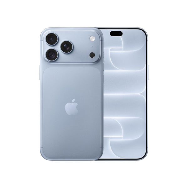 Apple iPhone 18 Pro Max in light blue finish shown from the front and rear, featuring a premium Apple design, large display and professional triple camera arrangement.