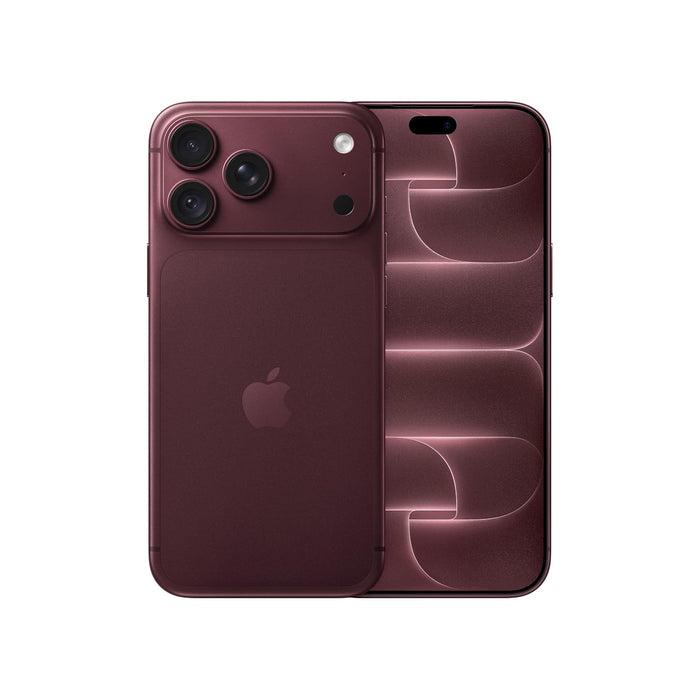 Apple iPhone 18 Pro Max in burgundy colour shown from the front and back, featuring a premium glass design, large edge-to-edge display and advanced triple rear camera system.