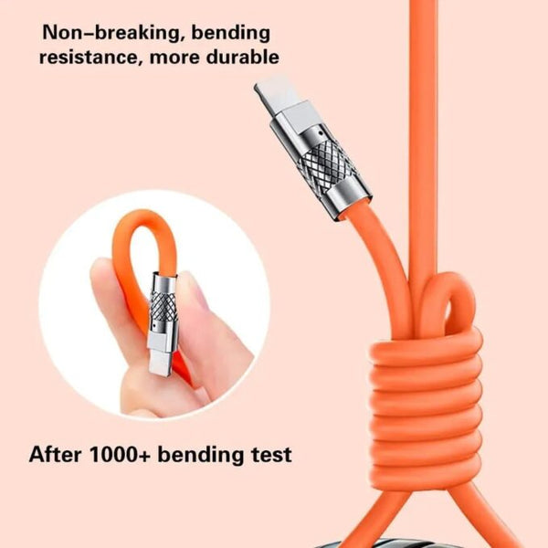 120W 3A Super Fast Charger - 3-in-1 Zinc Alloy Charger Cable with Type C, Liquid Silicone, and Micro USB - Ultimate Charging Solution