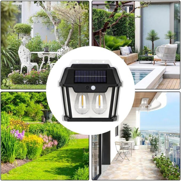 Outdoor Solar Interaction 2 LED Wall Lamp with Motion Sensor Wireless Auto Chargeable Dusk to Dawn Exterior Lamps for Front Porch and Garden (Warm Light,)