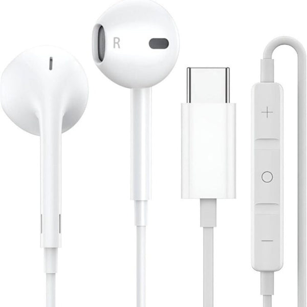 For iPhone 15 to 17 Series Type-C HandsFree Earphone Wired with Microphone & Noise Cancelling in-Ear Headset Earbuds for iPhone 15 / 16 / 17 - Plus/ Pro/ Pro Max Only- [White]